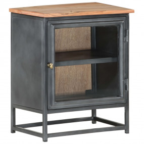 Bedside Cabinet Grey Solid acacia wood, glass, steel Me...