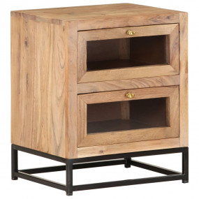 Bedside Cabinet Brown Solid acacia wood, glass, powder-...