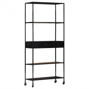 Book Cabinet Black, Natural Wood Rough Mango Wood, Iron...