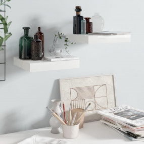 Wall Shelf Set of 2 High gloss white Honeycomb MDF, met...