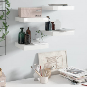 Wall Shelf Set of 4 High gloss white Honeycomb MDF, met...