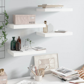 Wall Shelf Set of 4 High gloss white Honeycomb MDF, met...
