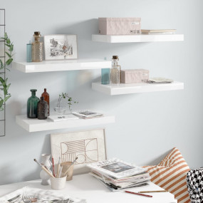 Wall Shelf Set of 4 High gloss white Honeycomb MDF, Met...