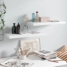 Wall Shelf Set of 2 High gloss white Honeycomb MDF, met...