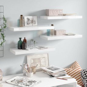 Wall Shelf Set of 4 High gloss white Honeycomb MDF, met...