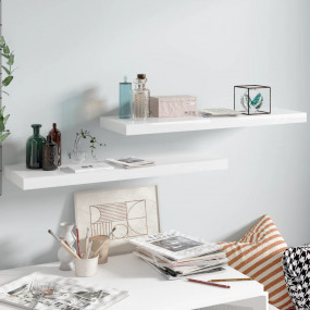 Wall Shelf Set of 2 High gloss white Honeycomb MDF, met...