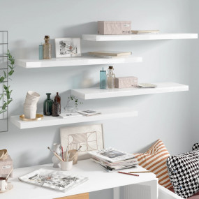 Wall Shelf Set of 4 Shiny White Honeycomb MDF, Metal