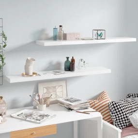 Wall Shelf Set of 2 High gloss white Honeycomb MDF, Met...