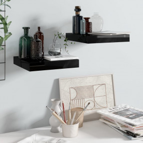 Wall Shelf Set of 2 High gloss black Honeycomb MDF, met...