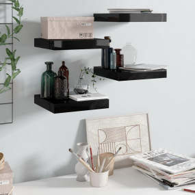 Wall Shelf Set of 4 High gloss black Honeycomb MDF, met...