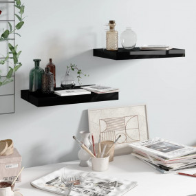 Wall Shelf Set of 2 High gloss black Honeycomb MDF, met...