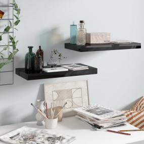 Wall Shelf Set of 2 High gloss black Honeycomb MDF, met...
