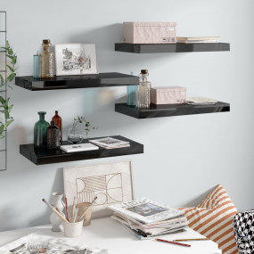 Wall Shelf Set of 4 High gloss black Honeycomb MDF, met...