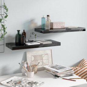 Wall Shelf Set of 2 High gloss black Honeycomb MDF, met...