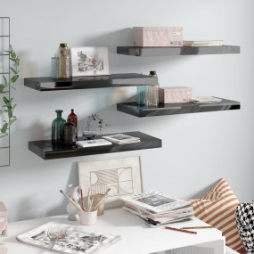 Wall Shelf Set of 4 High gloss black Honeycomb MDF, met...