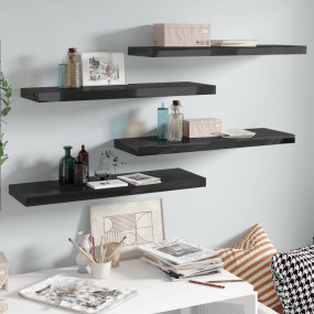 Wall Shelf Set of 4 High gloss black Honeycomb MDF, met...