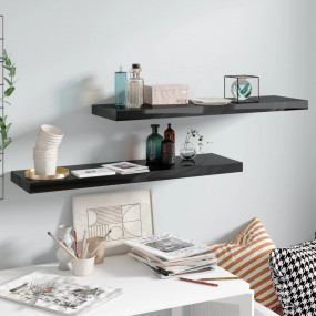 Wall Shelf Set of 2 High gloss black Honeycomb MDF, met...