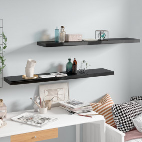Wall Shelf Set of 2 High gloss black Honeycomb MDF, met...