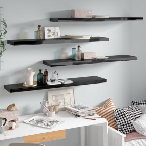 Wall Shelf Set of 4 High gloss black Honeycomb MDF, met...