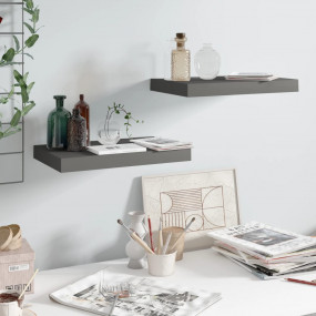 Wall Shelf Set of 2 High gloss grey Honeycomb MDF, meta...