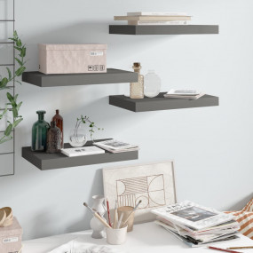 Wall Shelf Set of 4 High gloss grey Honeycomb MDF, meta...
