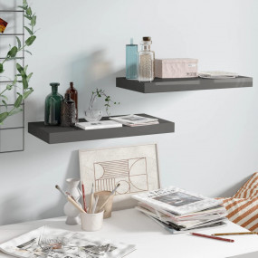 Wall Shelf Set of 2 High gloss grey Honeycomb MDF, meta...
