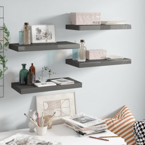 Wall Shelf Set of 4 Glossy grey Honeycomb MDF, Metal