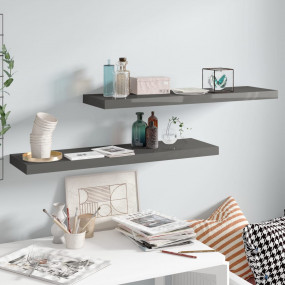 Wall Shelf Set of 2 High gloss grey Honeycomb MDF, meta...