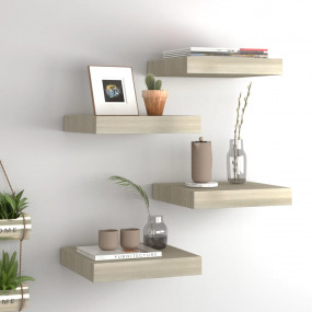 Wall Shelf Set of 4 Oak Honeycomb MDF, metal Small