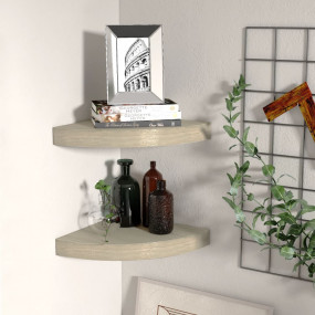 Corner Shelf Set of 2 Oak Honeycomb MDF, Metal 9.8x9.8x...