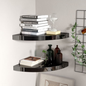 Corner Shelf Set of 2 High Gloss Black Honeycomb MDF, M...