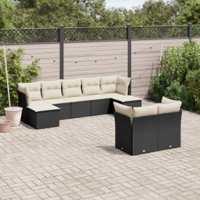 Garden Sofa Set Black PE Rattan 9 pieces Modular