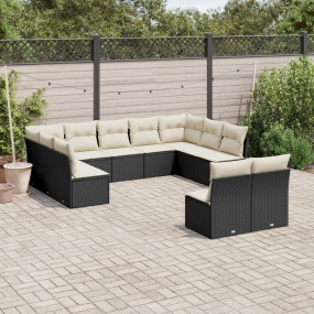 Garden Sofa Set Black Poly Rattan, Powder-Coated Steel ...