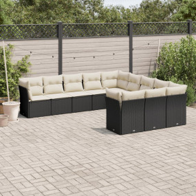 Garden Sofa Set Black PE rattan 11 Piece Large Set Modu...
