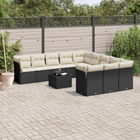 Garden Sofa Set Black PE rattan Large Adjustable Feet
