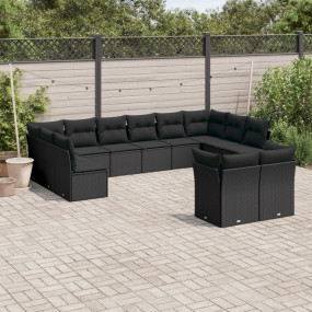 Garden Sofa Set Black PE rattan, powder-coated steel La...