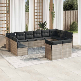 Garden Sofa Set Light grey, dark grey PE rattan, powder...