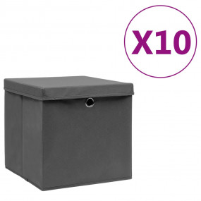 Storage Box Set of 10 Grey Non-woven fabric 11.0x11.0x1...
