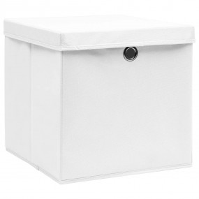 Storage Box Set of 4 White Non-woven fabric Compact Col...