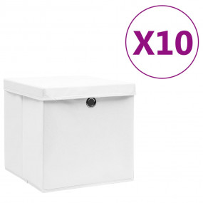 Storage Box Set of 10 White Non-woven Fabric Medium Fol...