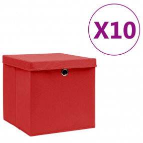 Storage Box Set of 10 Red Non-woven fabric Small Foldab...