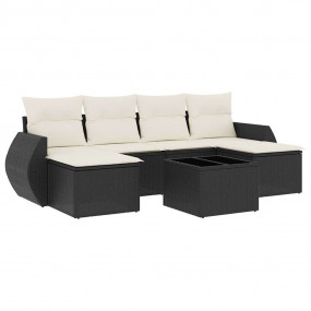 Garden Sofa Set Black PE rattan, Powder-coated steel, T...