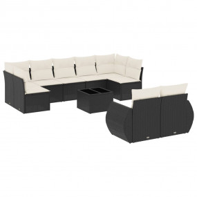 Garden Sofa Set Black PE Rattan 10 Piece Set Adjustable...
