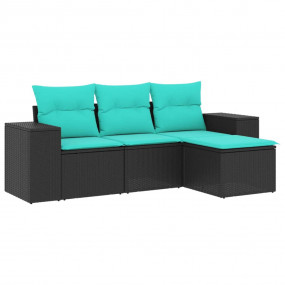 Patio Sofa Set Black with blue cushions