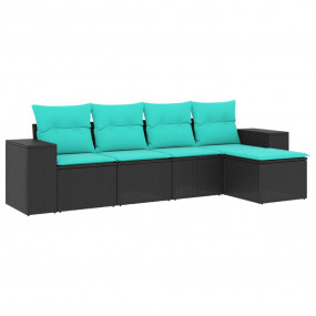 Patio Sofa Set Black, Blue PE rattan, Powder-coated ste...