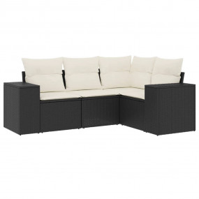 Garden Sofa Set Black PE Rattan Medium Adjustable Feet