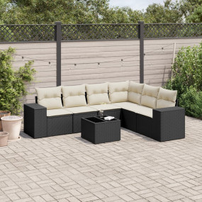 Garden Sofa Set Black and Cream White PE rattan, temper...
