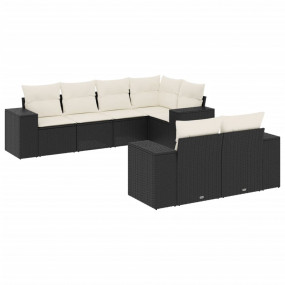 Garden Sofa Set Black PE Rattan, Powder-coated steel, 1...