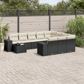 Garden Sofa Set Black PE rattan Large UV-resistant