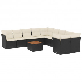 Garden Sofa Set Black, Cream White Poly Rattan Large